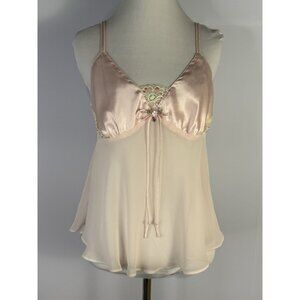 Vintage Je T’adore Size M Lingerie Pink Lace Rosette Camisole Coquette Fairy